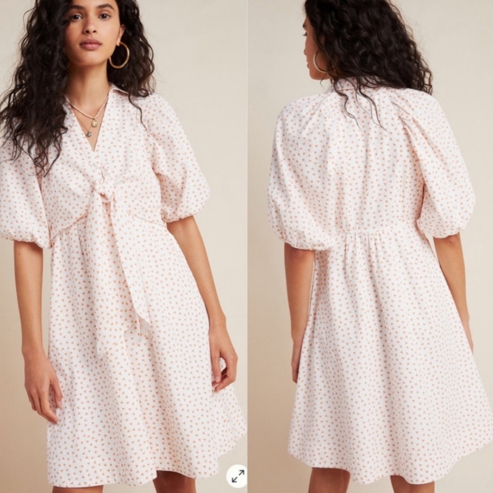 Anthropologie Cream Mini Dress with Pink Dot Print
